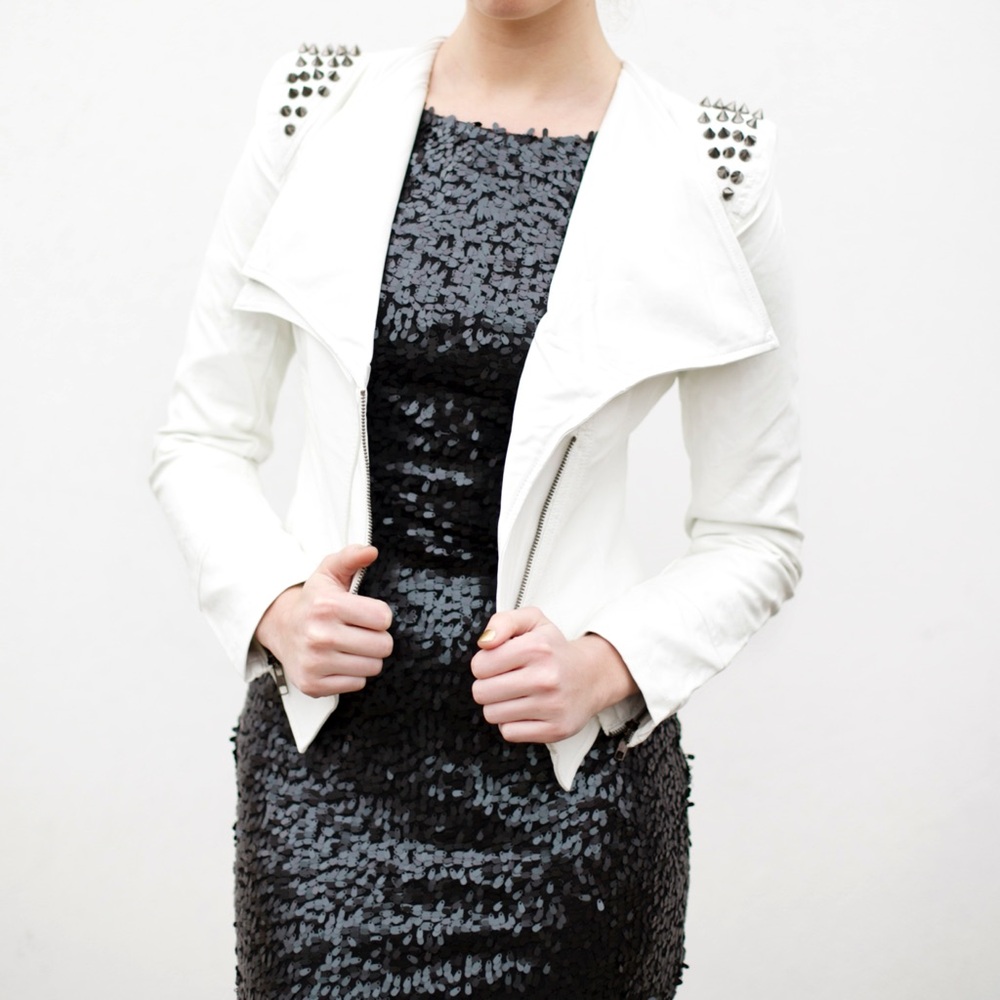 White‎ Pleather Studded Jacket
